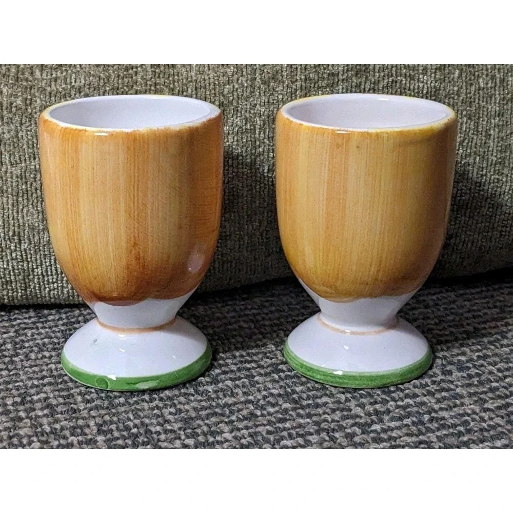 Pair Of Vintage Hand Painted Lady Face Ceramic Egg Cup Holders Unique